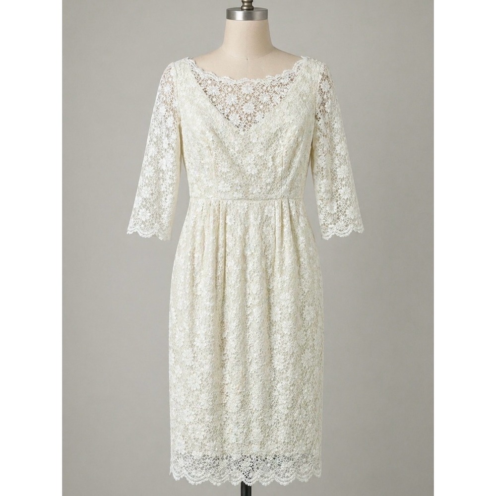 ALEX EVENINGS Ivory Lace Sheath Dress 6 Sequins Bride Wedding Evening Formal